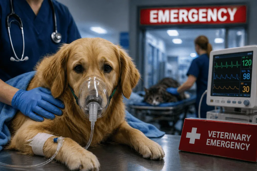 Emergency vet in Calgary treating injured dog and cat in clinic